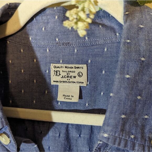 J. Crew Quality Woven Blue Polka Dot Cotton Button Up Shirt Size Large - Picture 5 of 7